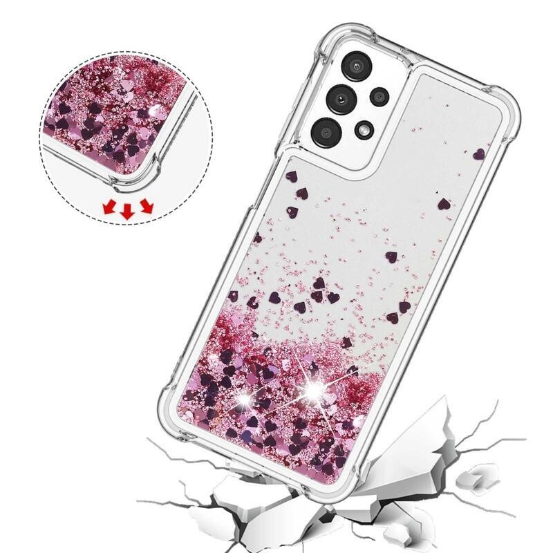 Glitter zselés homokóra hüvely Samsung Galaxy A13 4G készülékhez - rózsaarany/szív