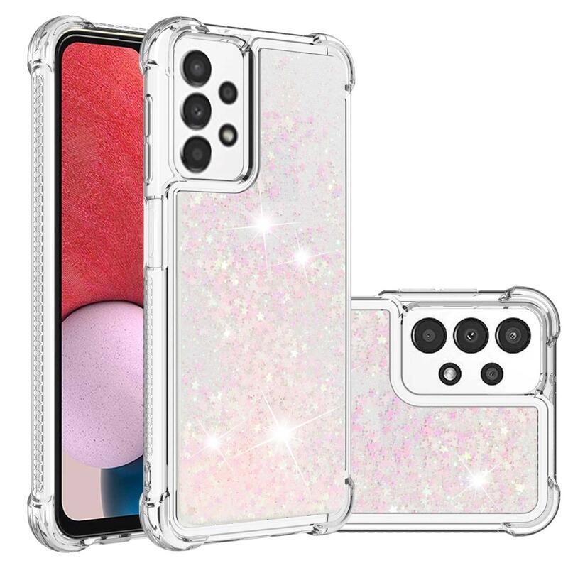 Glitter zselés homokóra hüvely Samsung Galaxy A13 4G - rózsaszín / csillagok