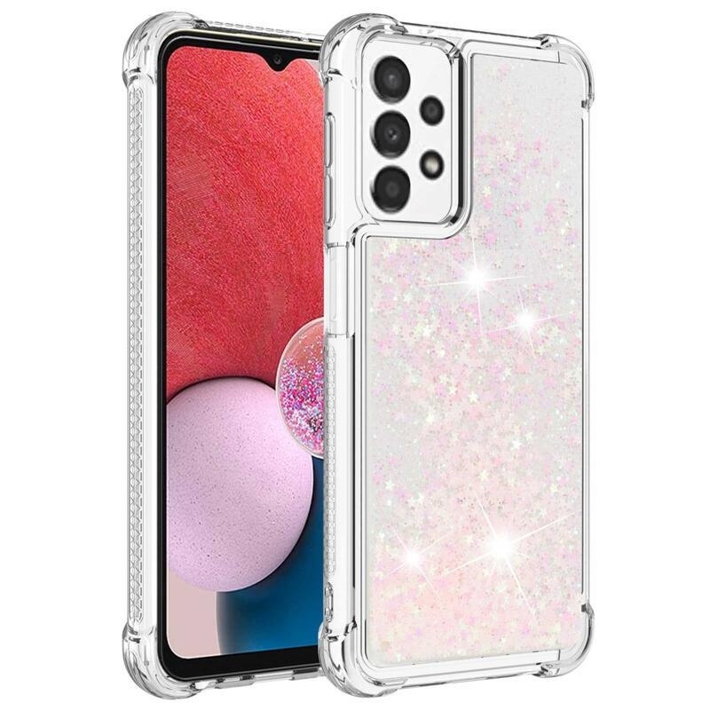 Glitter zselés homokóra hüvely Samsung Galaxy A13 4G - rózsaszín / csillagok