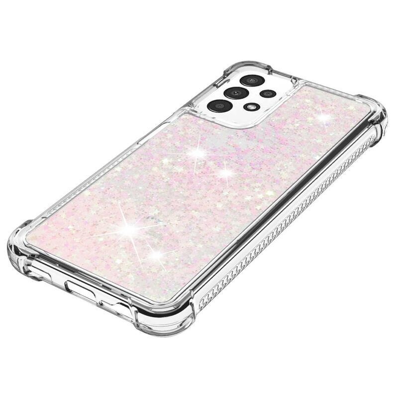 Glitter zselés homokóra hüvely Samsung Galaxy A13 4G - rózsaszín / csillagok