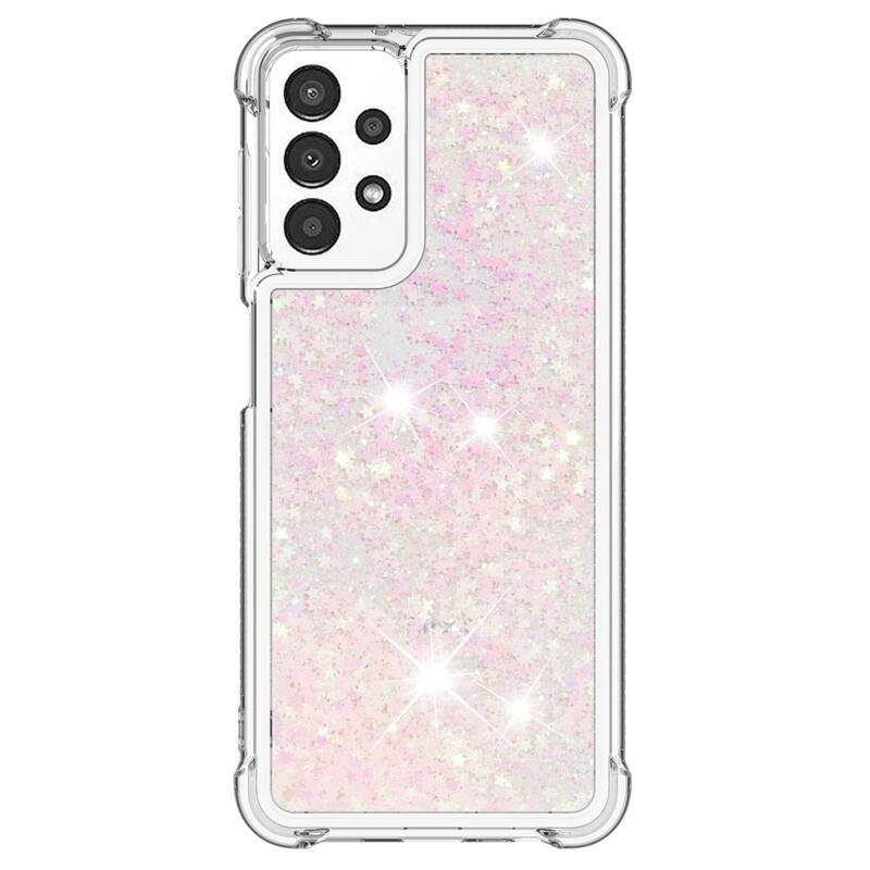 Glitter zselés homokóra hüvely Samsung Galaxy A13 4G - rózsaszín / csillagok