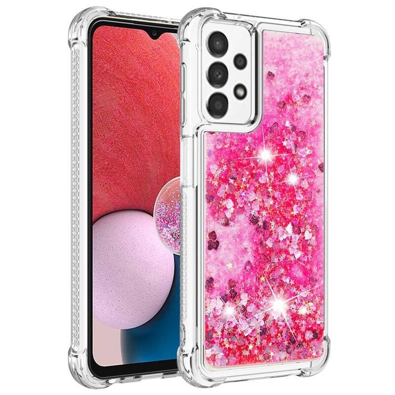 Glitter zselés homokóra hüvely Samsung Galaxy A13 4G - rózsaszín/szívek