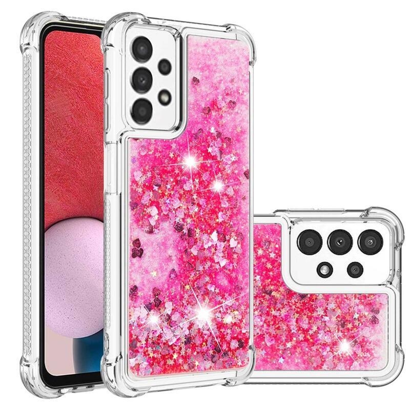 Glitter zselés homokóra hüvely Samsung Galaxy A13 4G - rózsaszín/szívek