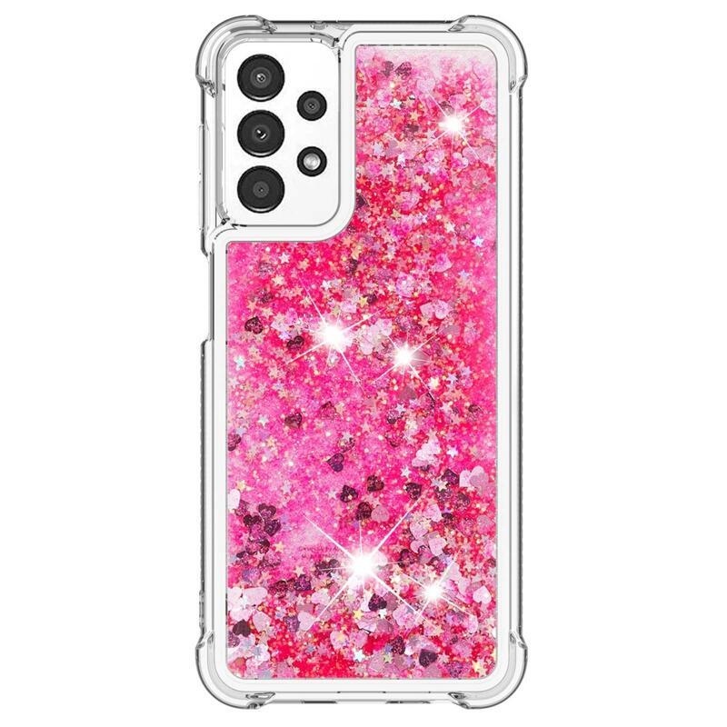 Glitter zselés homokóra hüvely Samsung Galaxy A13 4G - rózsaszín/szívek