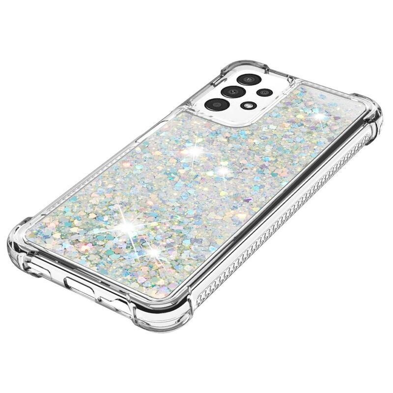Glitter zselés homokóra tok Samsung Galaxy A13 4G készülékhez - ezüst/szívecske