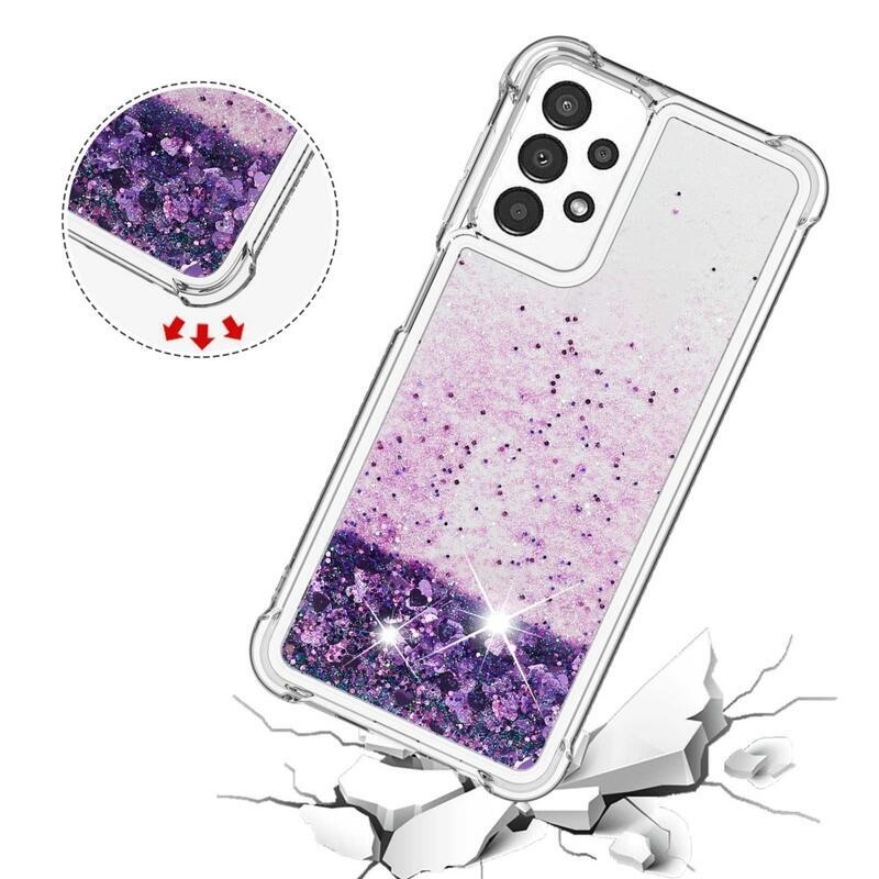 Glitter zselés homokóra tok Samsung Galaxy A13 4G készülékhez - sötétlila/szív