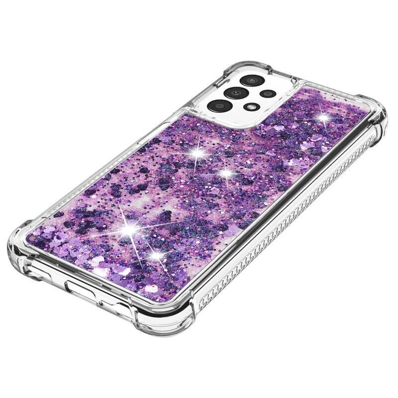 Glitter zselés homokóra tok Samsung Galaxy A13 4G készülékhez - sötétlila/szív