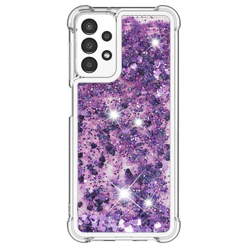 Glitter zselés homokóra tok Samsung Galaxy A13 4G készülékhez - sötétlila/szív