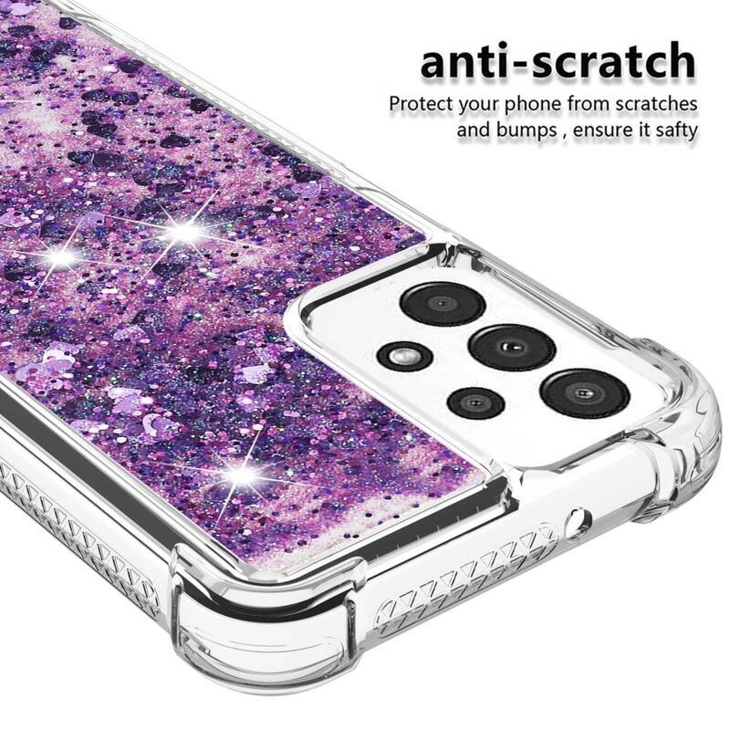 Glitter zselés homokóra tok Samsung Galaxy A13 4G készülékhez - sötétlila/szív