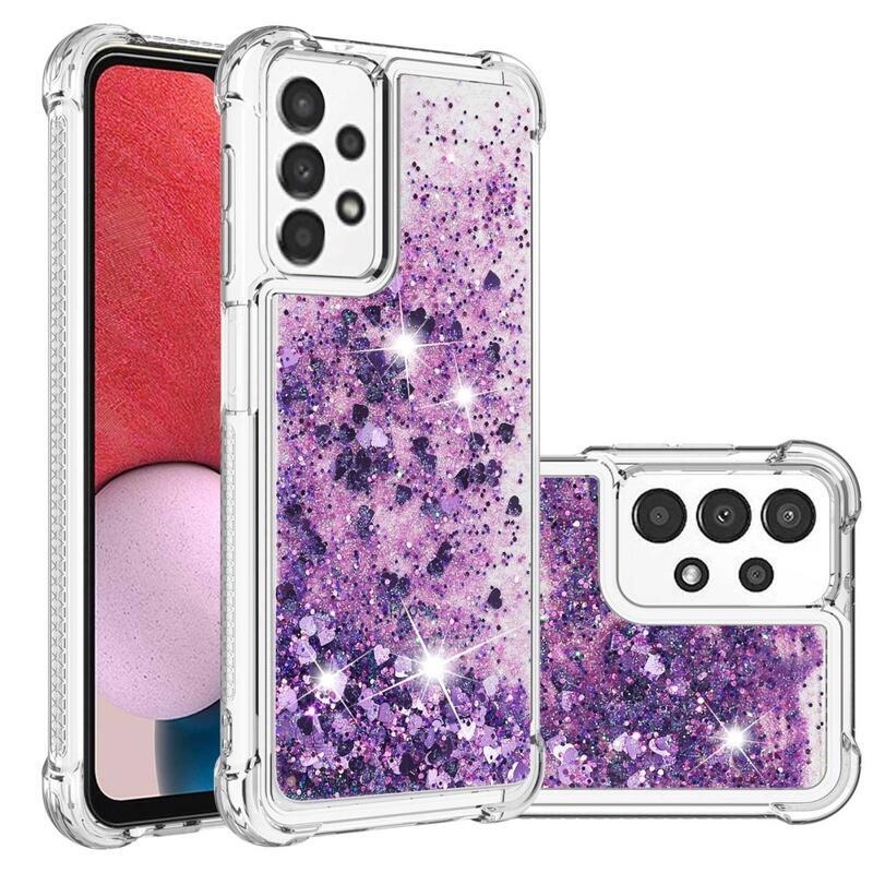 Glitter zselés homokóra tok Samsung Galaxy A13 4G készülékhez - sötétlila/szív