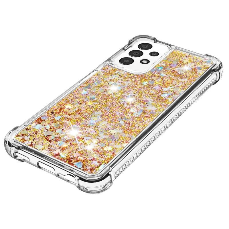 Glitter zselés homokóra hüvely Samsung Galaxy A13 4G - arany/szív