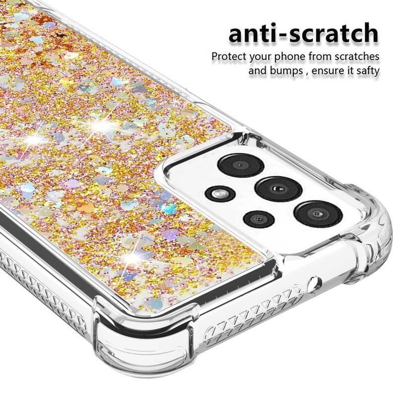 Glitter zselés homokóra hüvely Samsung Galaxy A13 4G - arany/szív