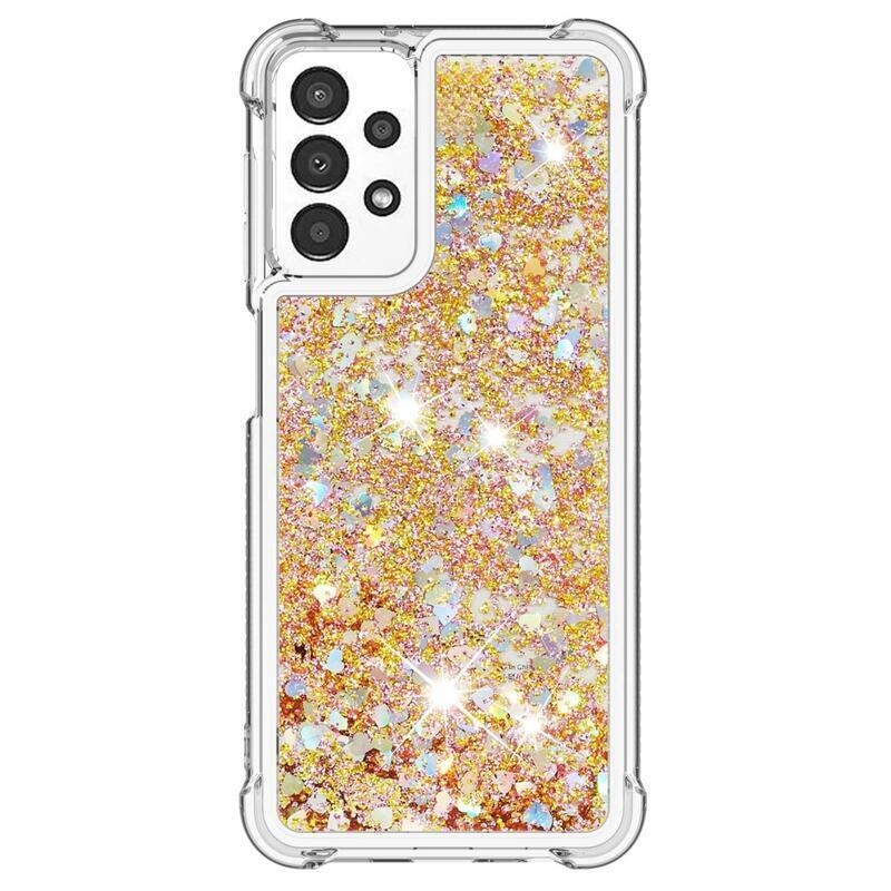 Glitter zselés homokóra hüvely Samsung Galaxy A13 4G - arany/szív