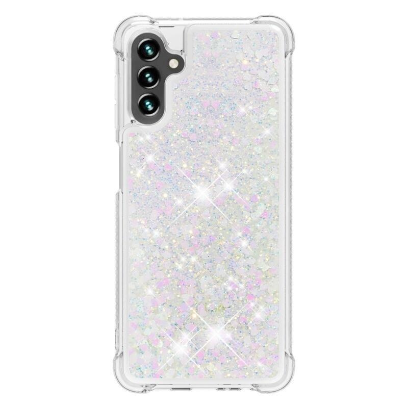 Glitter zselés homokóra tok Samsung Galaxy A13 5G/Galaxy A04s (164,7 x 76,7 x 9,1 mm) - rózsaszín/ezüst/szívecske