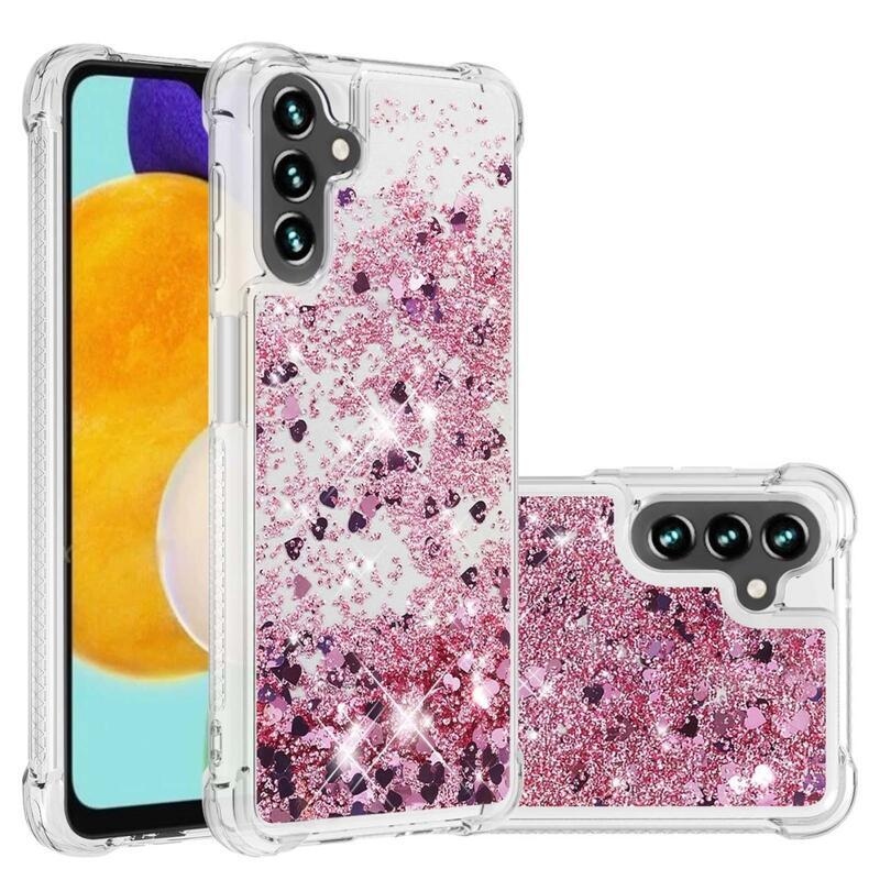 Glitter zselés homokóra tok Samsung Galaxy A13 5G/Galaxy A04s (164,7 x 76,7 x 9,1 mm) - rózsaarany/szívecske