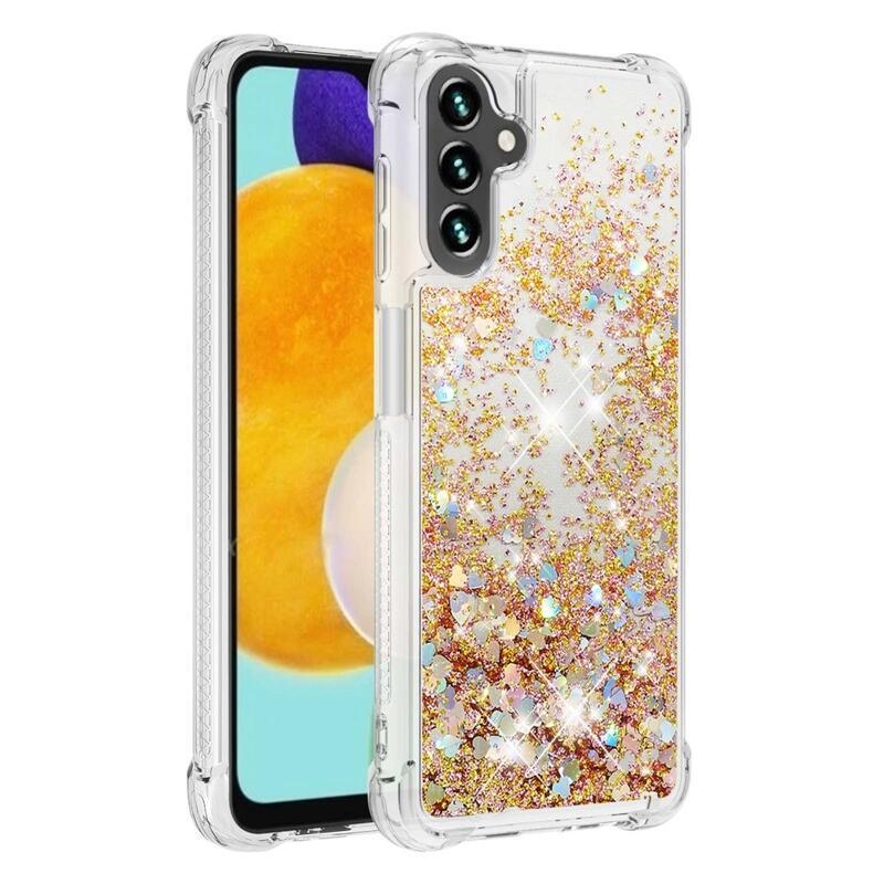 Glitter zselés homokóra tok Samsung Galaxy A13 5G/Galaxy A04s (164,7 x 76,7 x 9,1 mm) - arany/szívecske