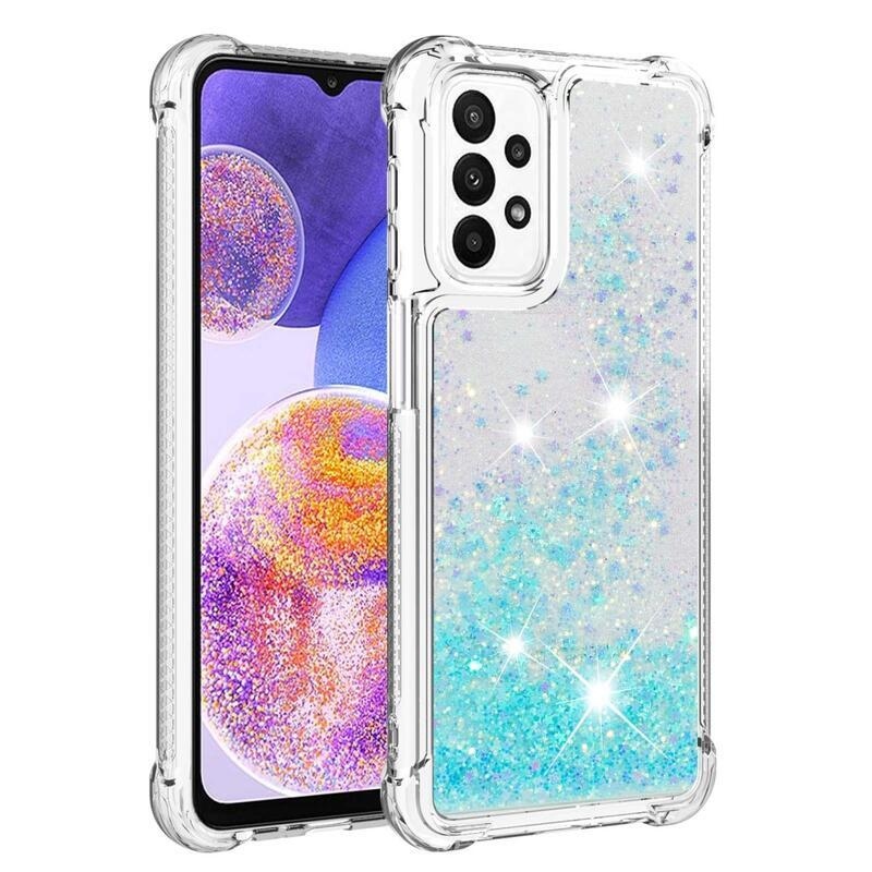 Glitter zselés homokóra hüvely Samsung Galaxy A23 4G/5G - kék / csillagok