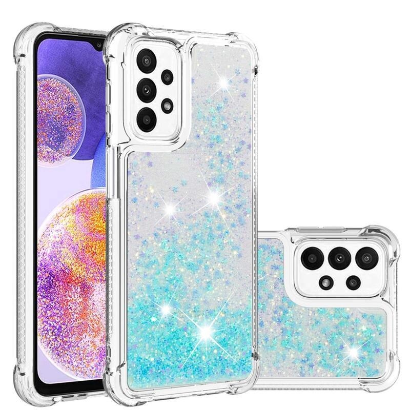 Glitter zselés homokóra hüvely Samsung Galaxy A23 4G/5G - kék / csillagok