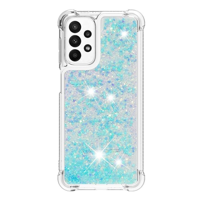 Glitter zselés homokóra hüvely Samsung Galaxy A23 4G/5G - kék / csillagok