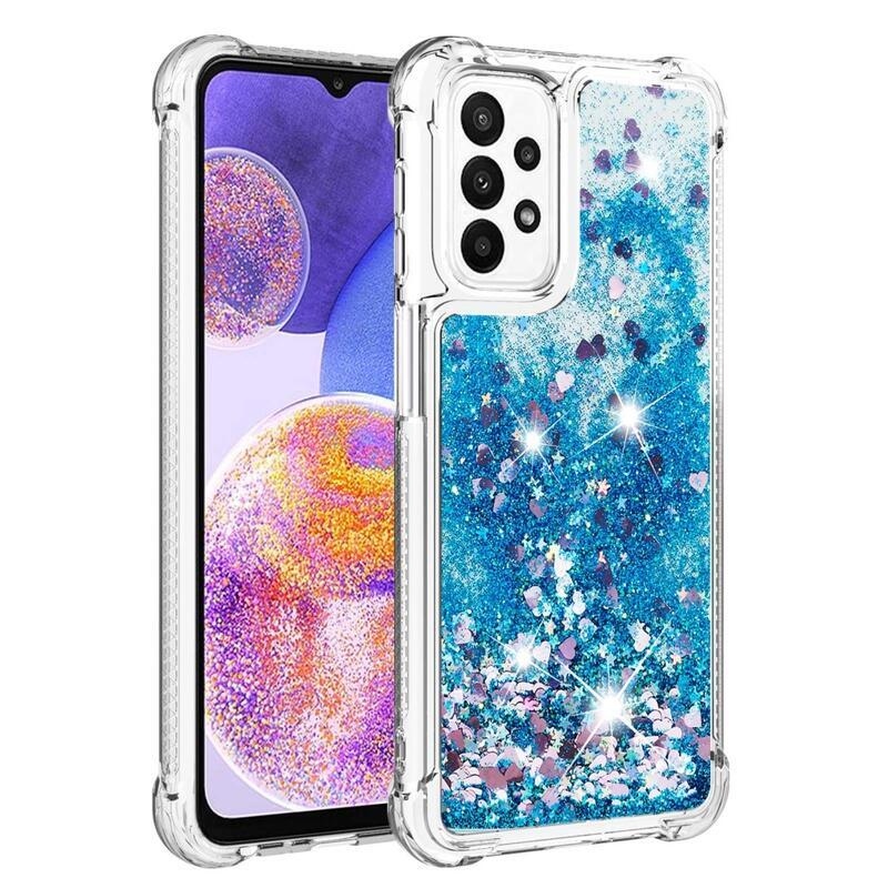 Glitter zselés homokóra tok Samsung Galaxy A23 4G/5G készülékhez - kék/szívecske