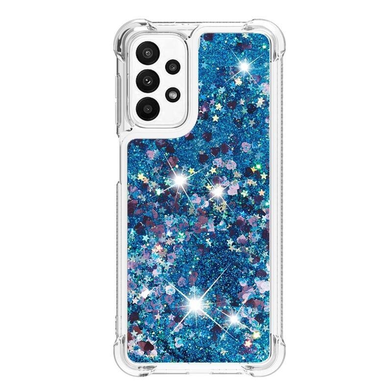 Glitter zselés homokóra tok Samsung Galaxy A23 4G/5G készülékhez - kék/szívecske