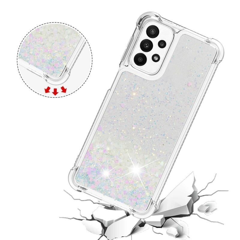 Glitter zselés homokóra tok Samsung Galaxy A23 4G/5G készülékhez - rózsaszín/ezüst/szívecske