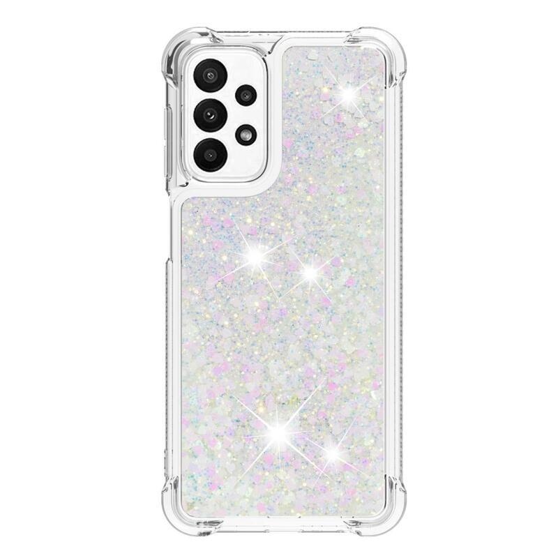Glitter zselés homokóra tok Samsung Galaxy A23 4G/5G készülékhez - rózsaszín/ezüst/szívecske