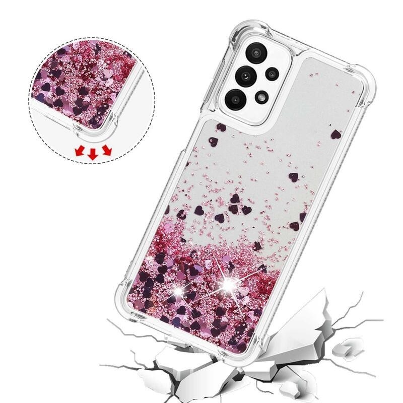 Glitter zselés homokóra tok Samsung Galaxy A23 4G/5G készülékhez - rózsaarany/szívecske