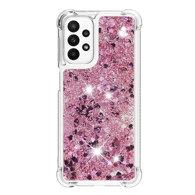 Glitter zselés homokóra tok Samsung Galaxy A23 4G/5G készülékhez - rózsaarany/szívecske
