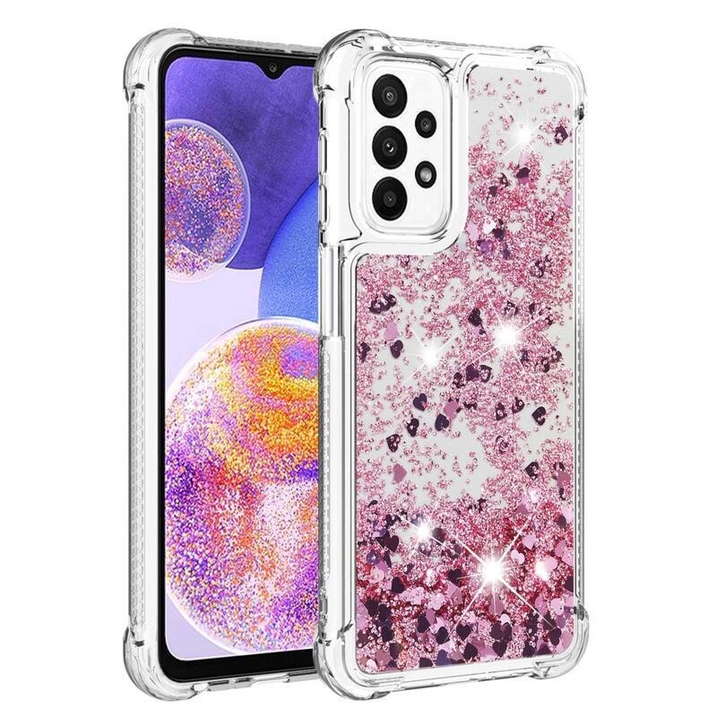Glitter zselés homokóra tok Samsung Galaxy A23 4G/5G készülékhez - rózsaarany/szívecske