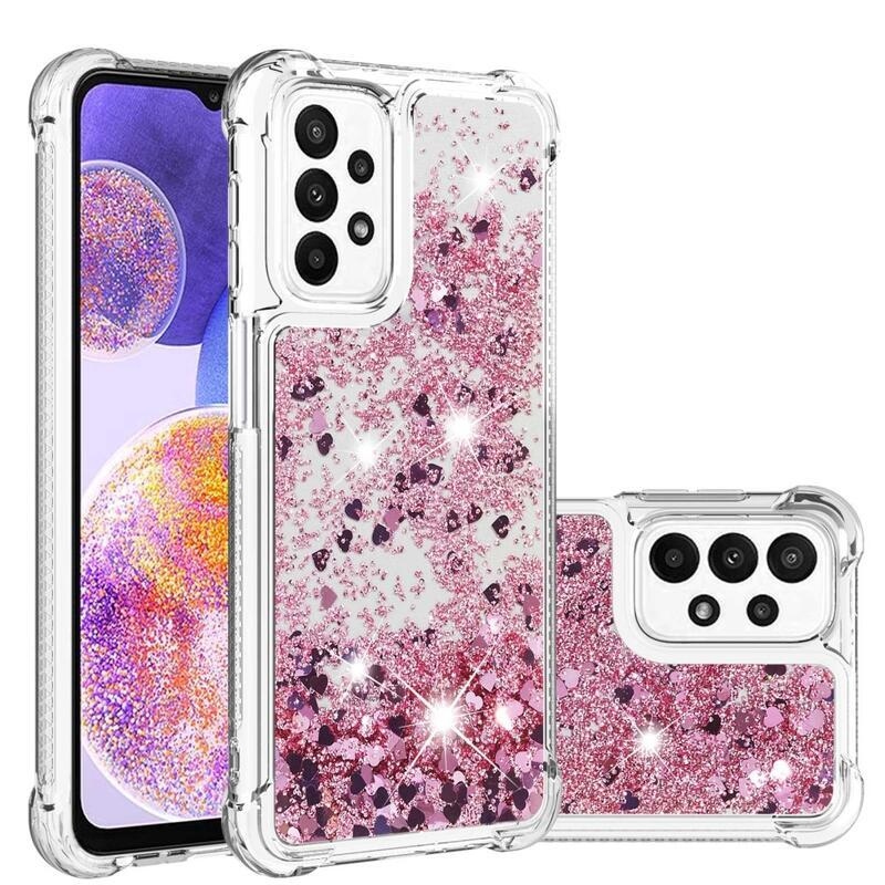 Glitter zselés homokóra tok Samsung Galaxy A23 4G/5G készülékhez - rózsaarany/szívecske