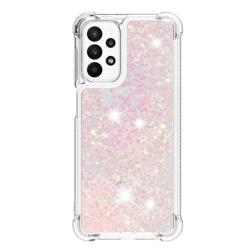 Glitter zselés homokóra hüvely Samsung Galaxy A23 4G/5G készülékhez - rózsaszín/barna