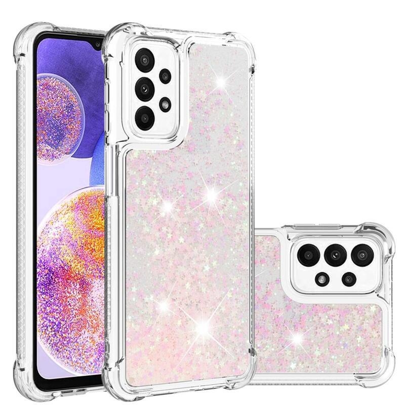 Glitter zselés homokóra hüvely Samsung Galaxy A23 4G/5G készülékhez - rózsaszín/barna