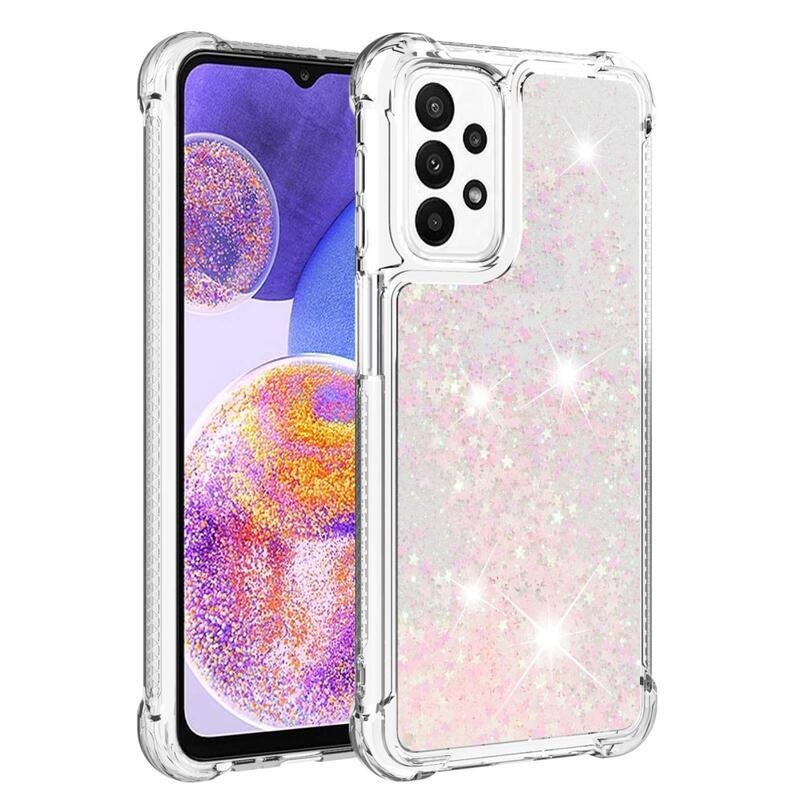 Glitter zselés homokóra hüvely Samsung Galaxy A23 4G/5G készülékhez - rózsaszín/barna