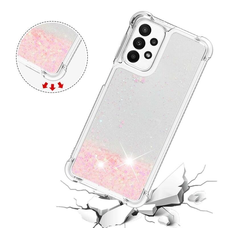 Glitter zselés homokóra hüvely Samsung Galaxy A23 4G/5G készülékhez - rózsaszín/barna