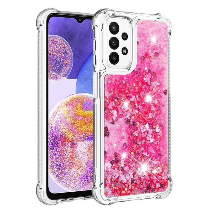 Glitter zselés homokóra tok Samsung Galaxy A23 4G/5G készülékhez - rózsaszín/szívecske