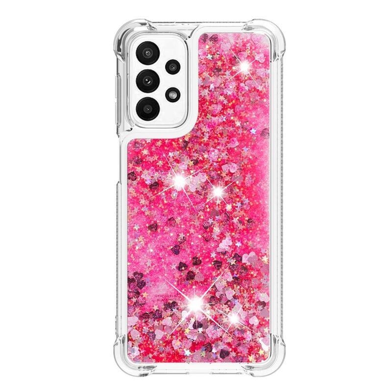 Glitter zselés homokóra tok Samsung Galaxy A23 4G/5G készülékhez - rózsaszín/szívecske