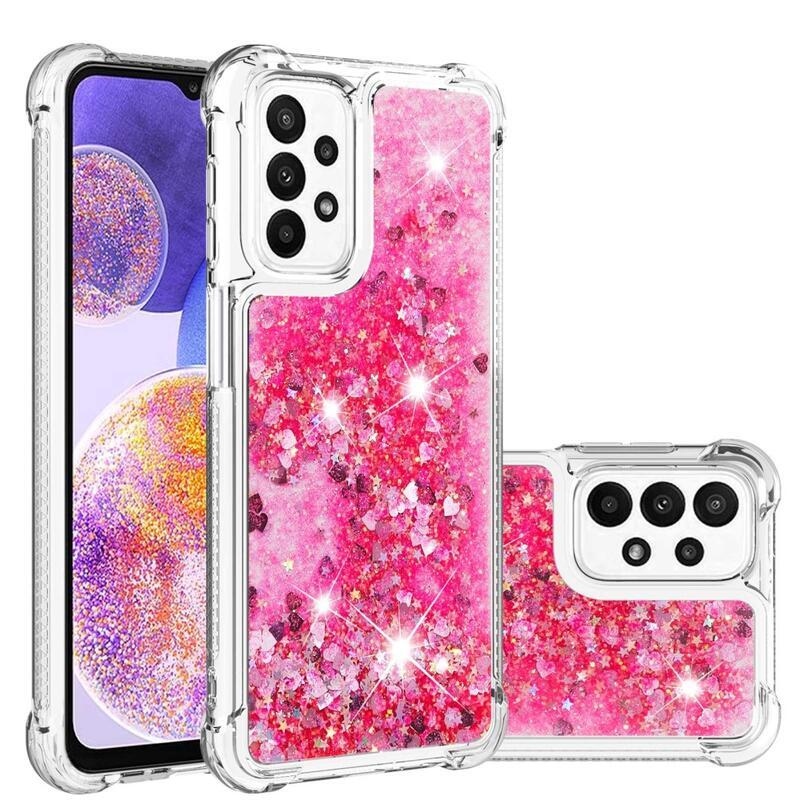 Glitter zselés homokóra tok Samsung Galaxy A23 4G/5G készülékhez - rózsaszín/szívecske