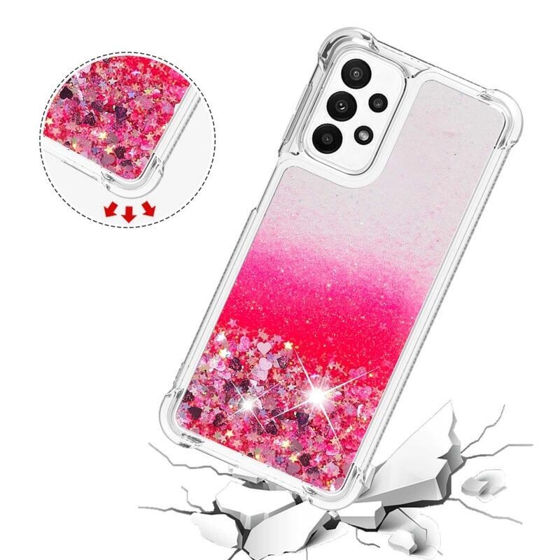 Glitter zselés homokóra tok Samsung Galaxy A23 4G/5G készülékhez - rózsaszín/szívecske