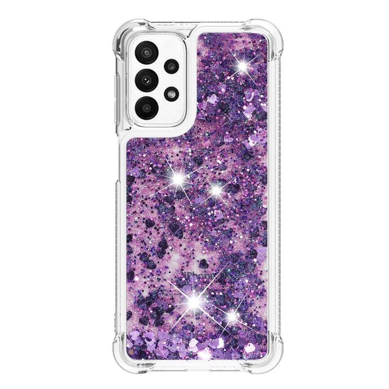 Glitter zselés homokóra hüvely Samsung Galaxy A23 4G/5G készülékhez - sötétlila/szív