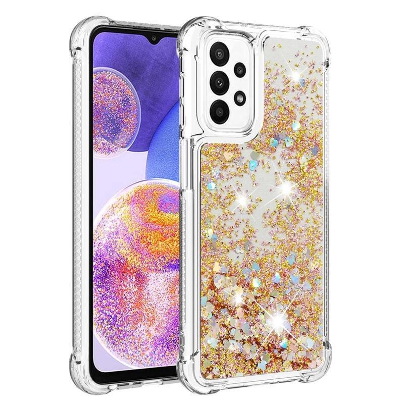 Glitter zselés homokóra tok Samsung Galaxy A23 4G/5G készülékhez - arany/szívecske