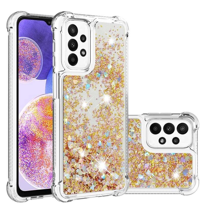 Glitter zselés homokóra tok Samsung Galaxy A23 4G/5G készülékhez - arany/szívecske
