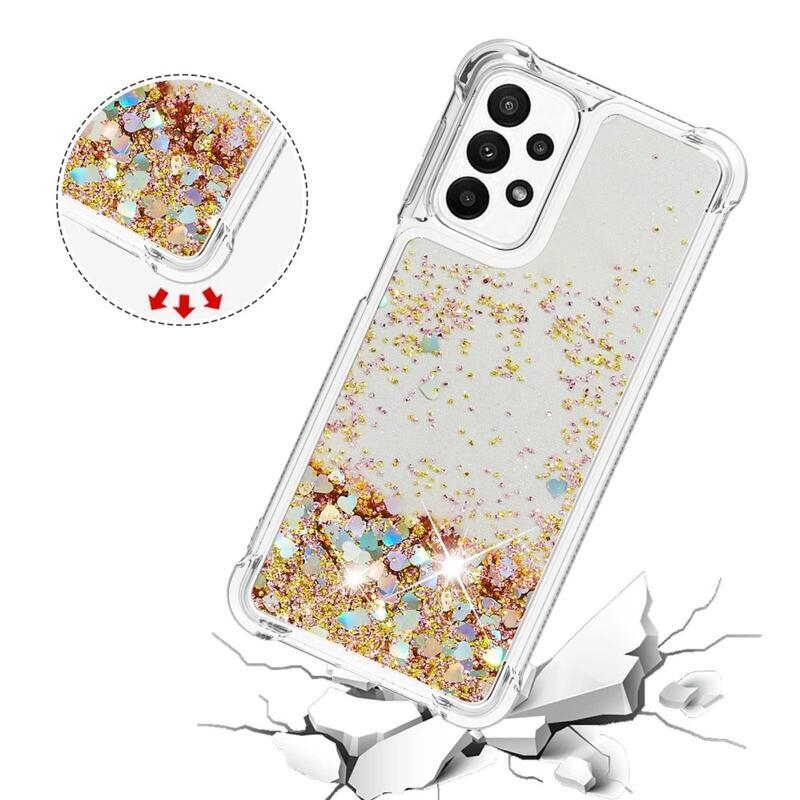 Glitter zselés homokóra tok Samsung Galaxy A23 4G/5G készülékhez - arany/szívecske