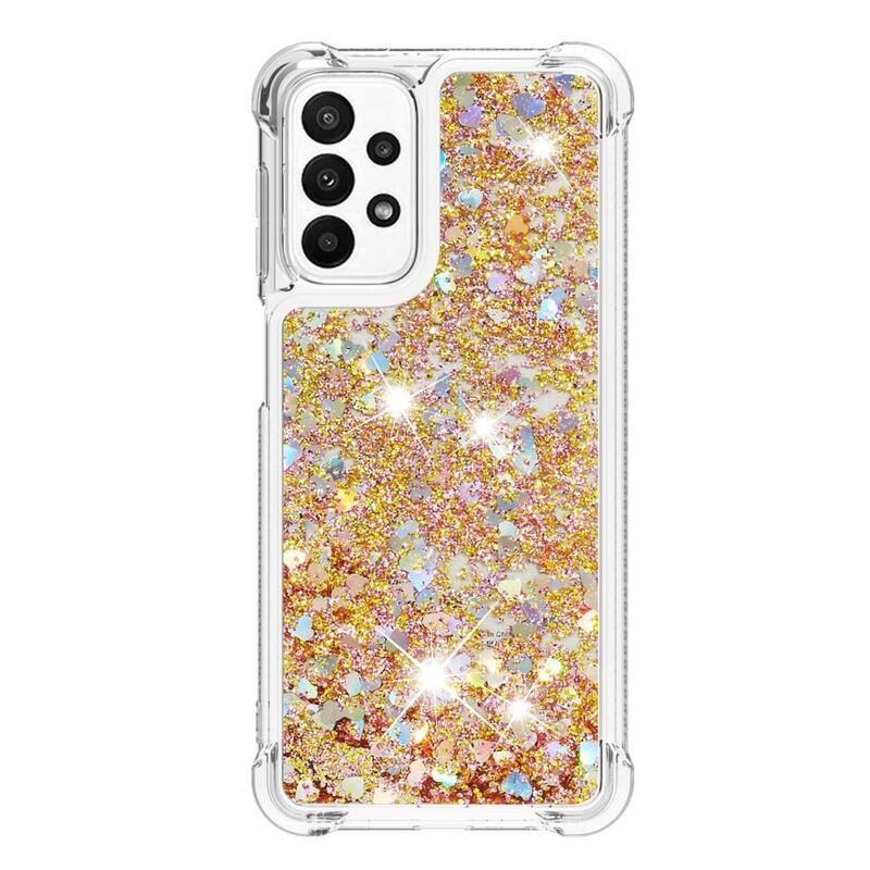 Glitter zselés homokóra tok Samsung Galaxy A23 4G/5G készülékhez - arany/szívecske