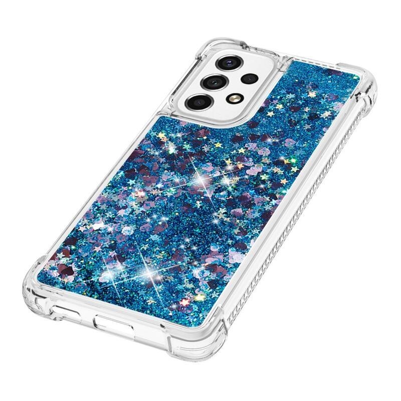 Glitter zselés homokóra hüvely Samsung Galaxy A53 5G - kék/szív