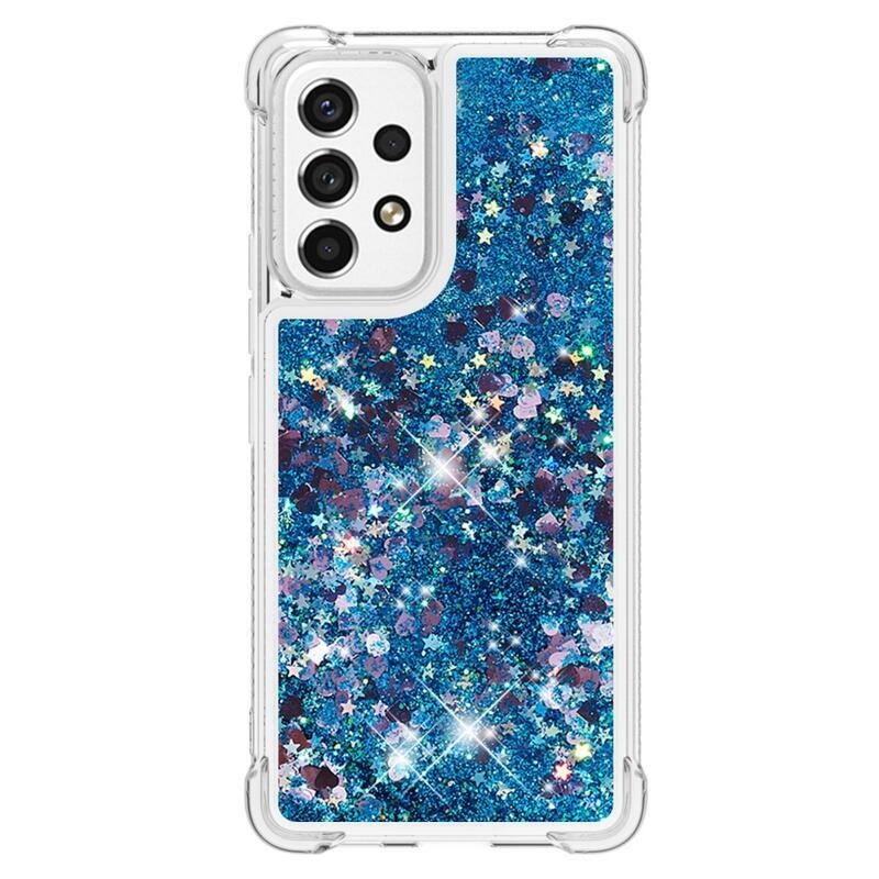 Glitter zselés homokóra hüvely Samsung Galaxy A53 5G - kék/szív
