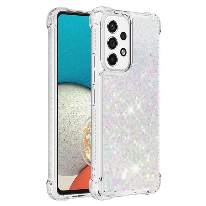 Glitter zselés homokóra hüvely Samsung Galaxy A53 5G - rózsaszín/ezüst/szív