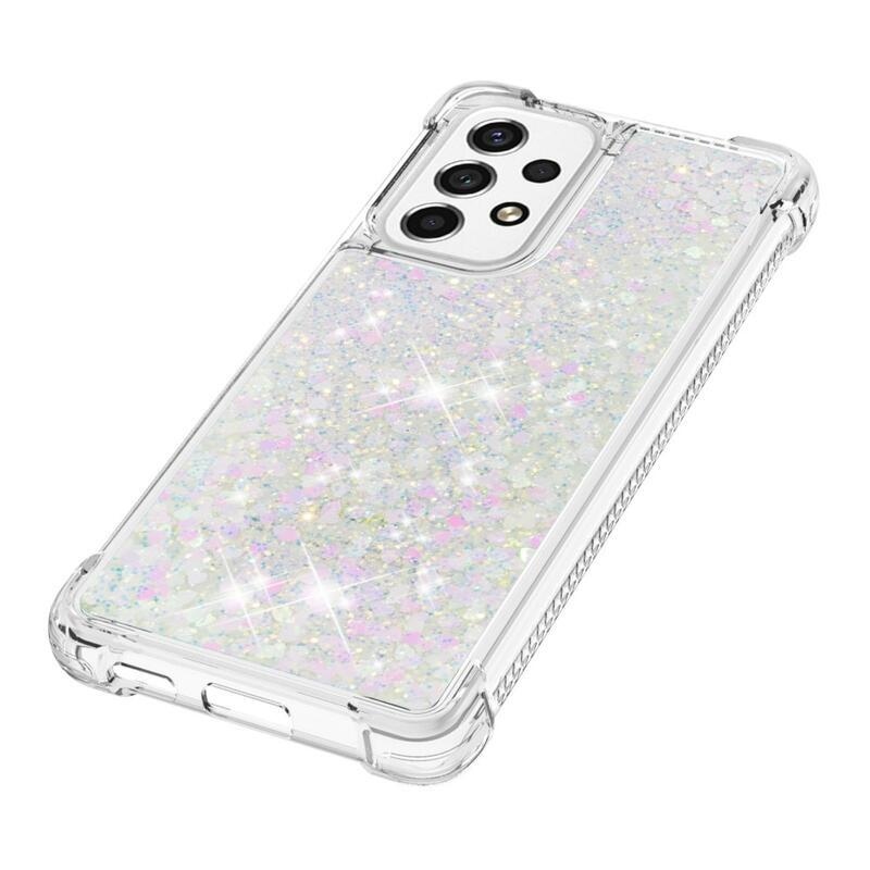 Glitter zselés homokóra hüvely Samsung Galaxy A53 5G - rózsaszín/ezüst/szív