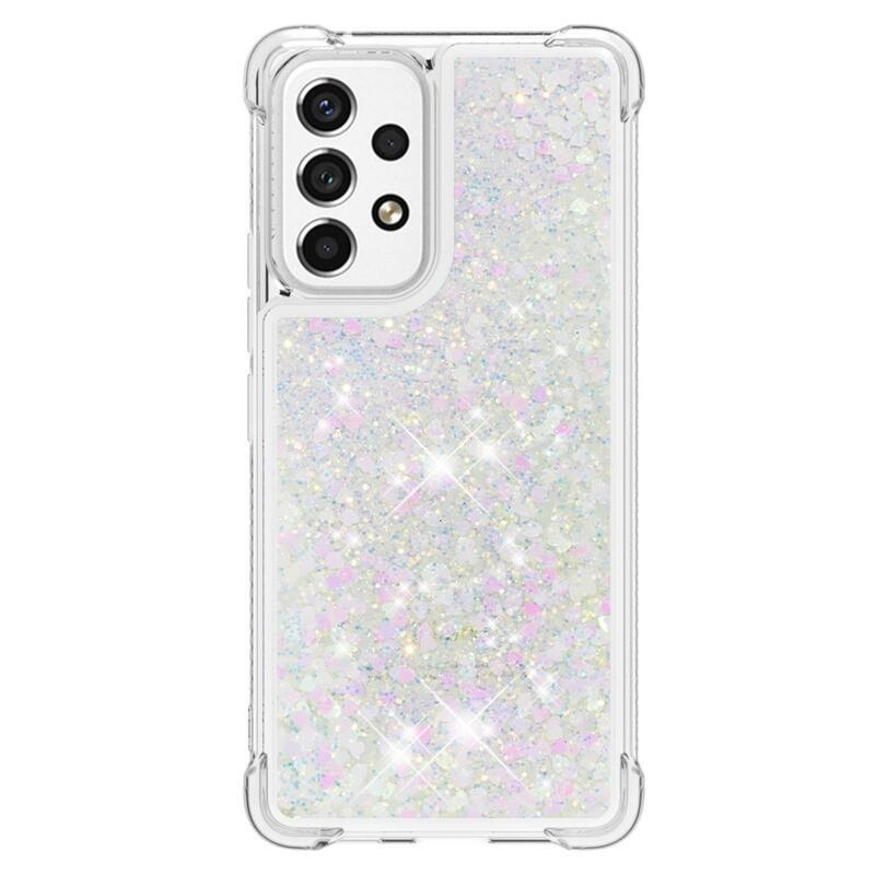 Glitter zselés homokóra hüvely Samsung Galaxy A53 5G - rózsaszín/ezüst/szív