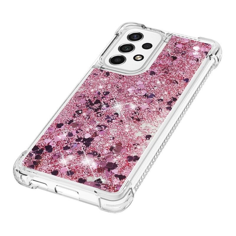 Glitter zselés homokóra hüvely Samsung Galaxy A53 5G - rózsaarany/szív